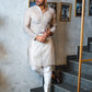 Ivory Embossed Mirror Work Kurta