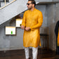 Mustard Embossed Kurta Pajama