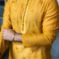 Mustard Embossed Kurta Pajama