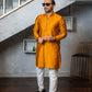 Mustard Embossed Kurta Pajama