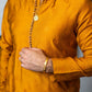 Mustard Embossed Kurta Pajama