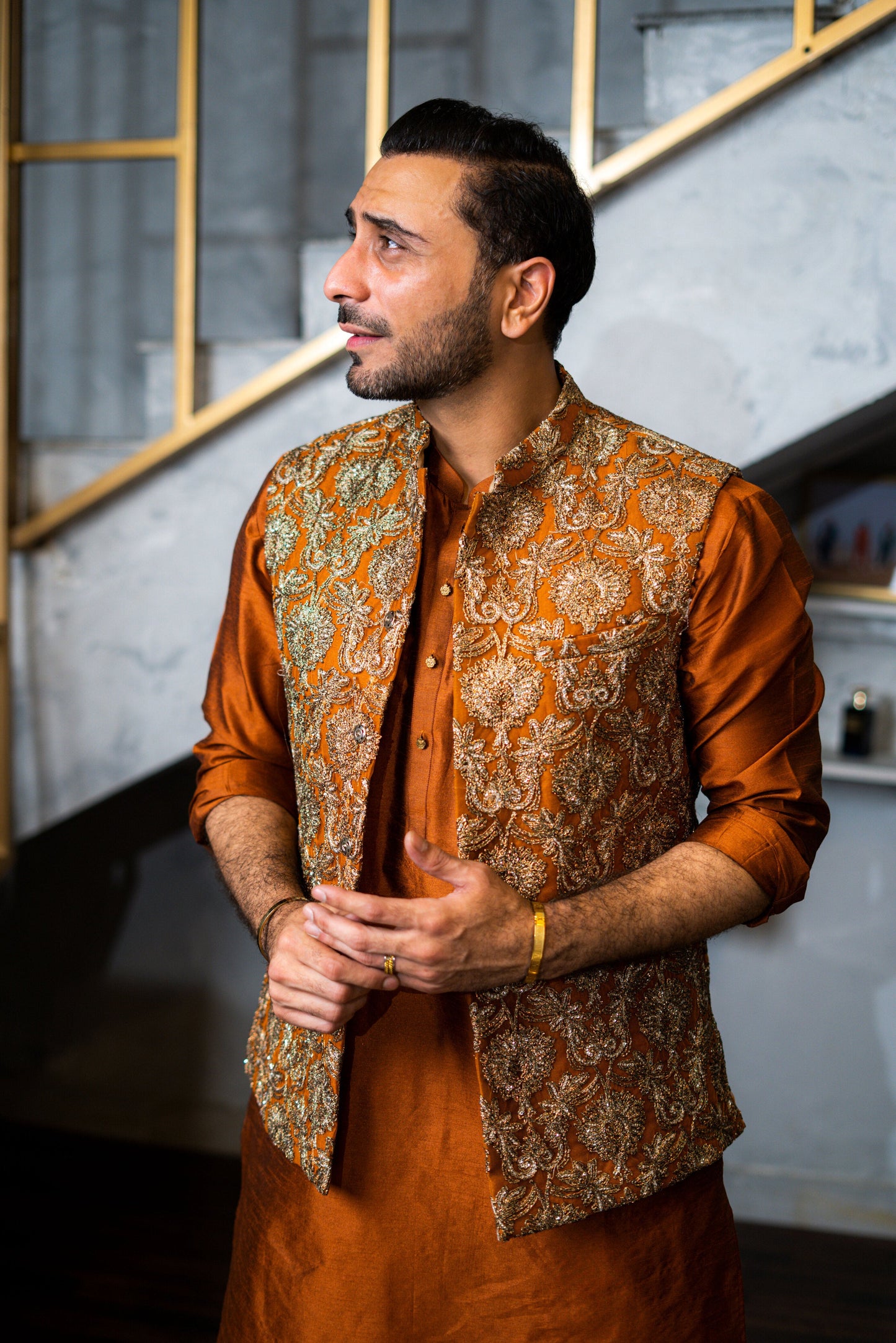 Rust Raw Silk Kurta Pajama