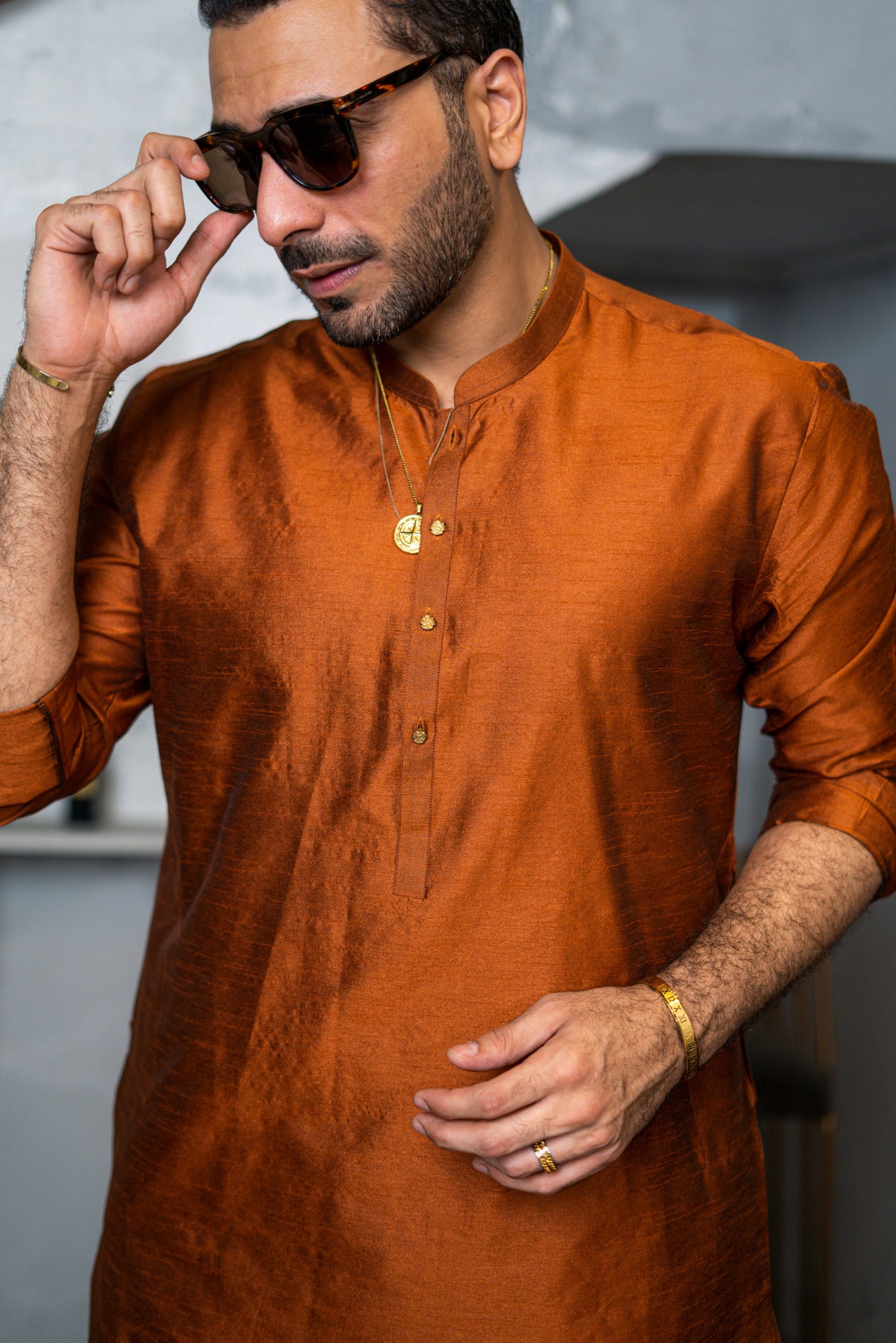 Rust Raw Silk Kurta Pajama
