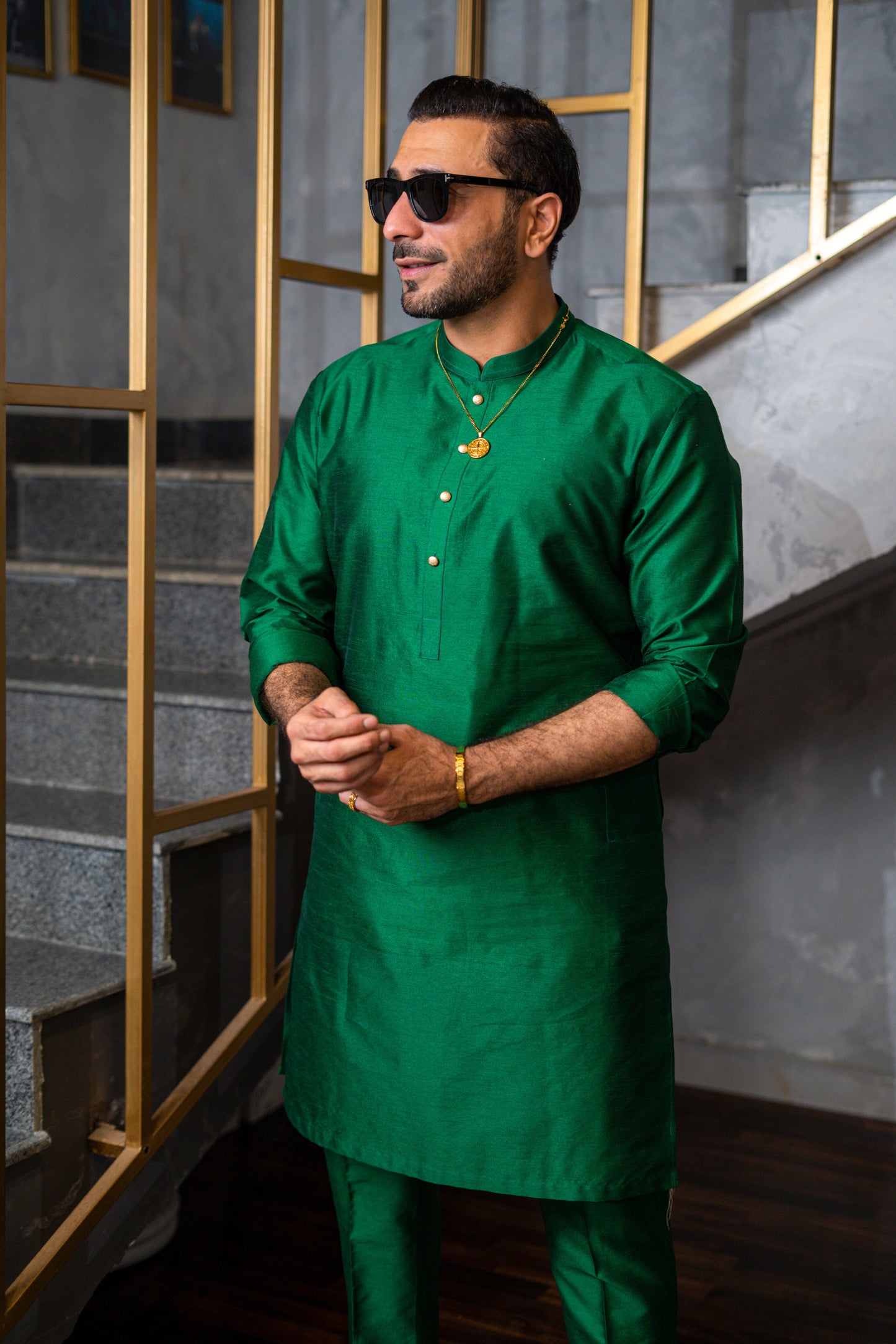 Bottle Green Silk Kurta Pajama