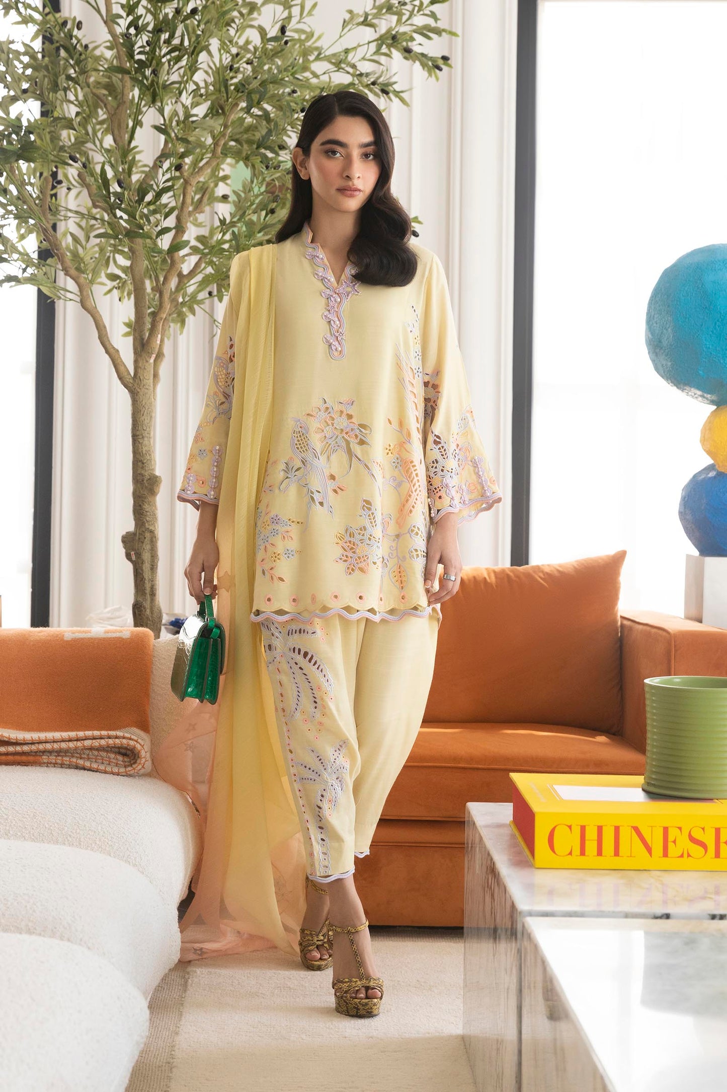 Stitched Embroidered Raw Silk Shirt + Shalwar