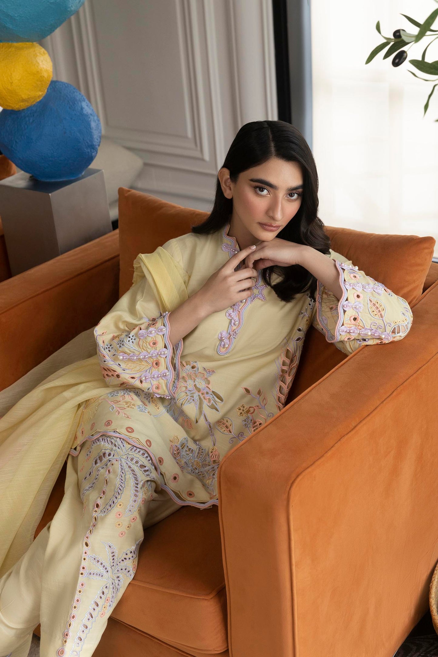 Stitched Embroidered Raw Silk Shirt + Shalwar