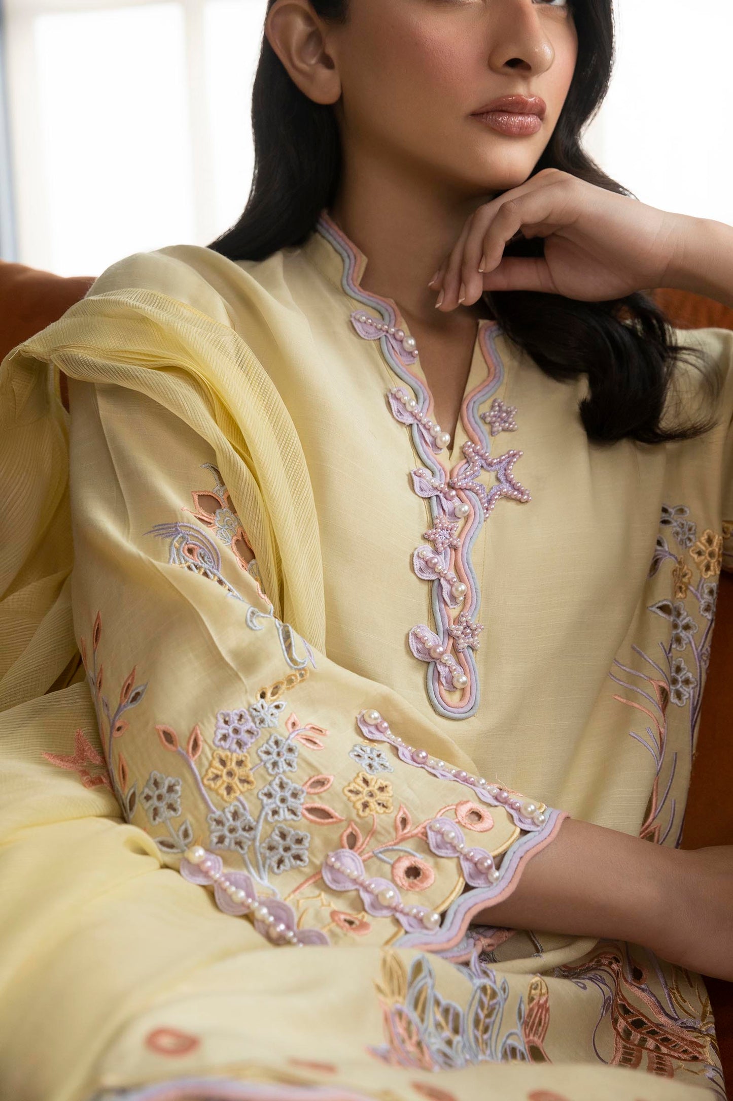 Stitched Embroidered Raw Silk Shirt + Shalwar