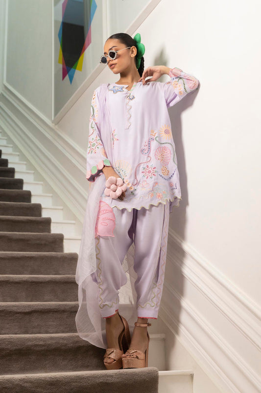 Stitched Embroidered Raw Silk Shirt + Shalwar