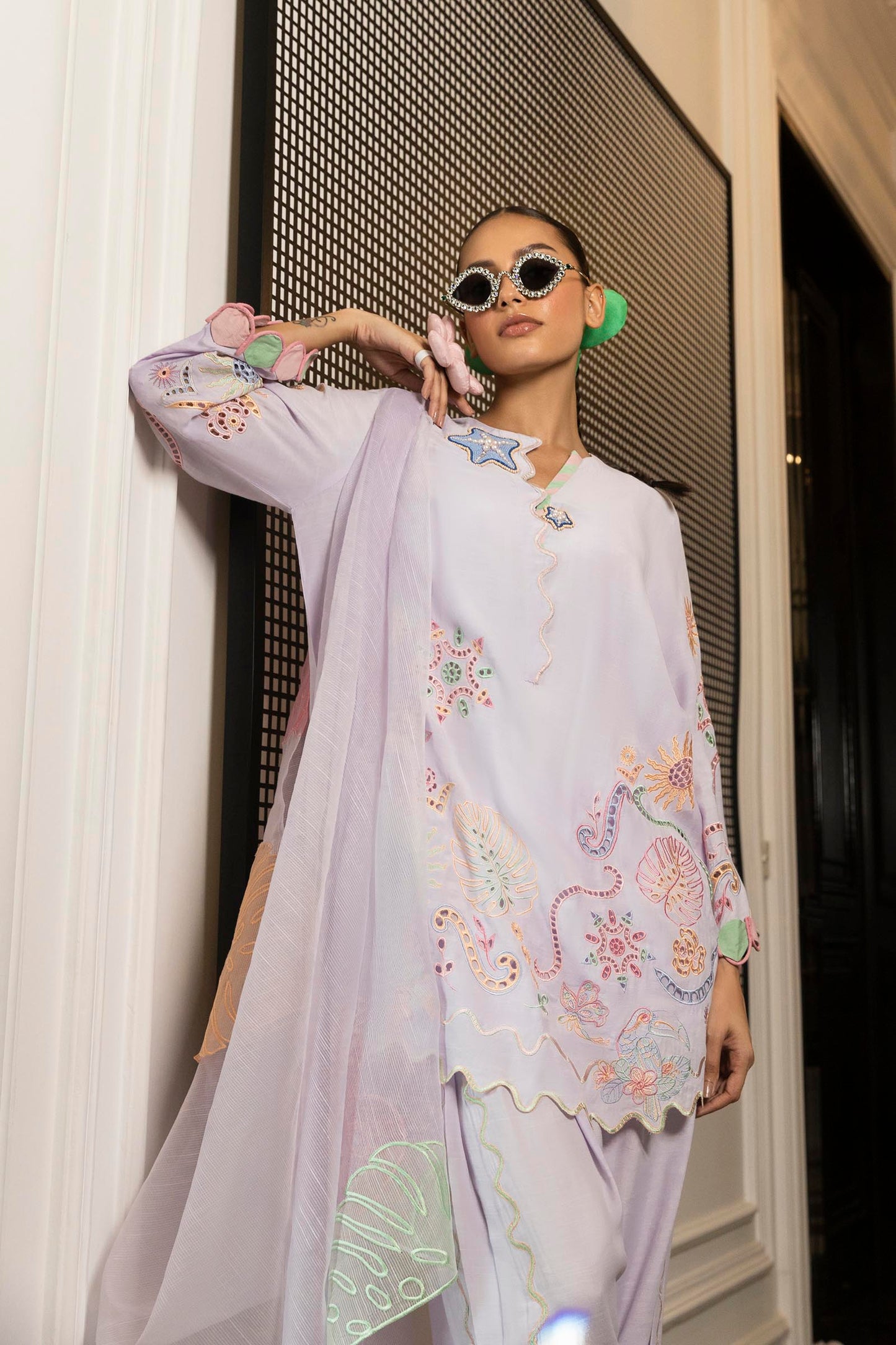 Stitched Embroidered Raw Silk Shirt + Shalwar
