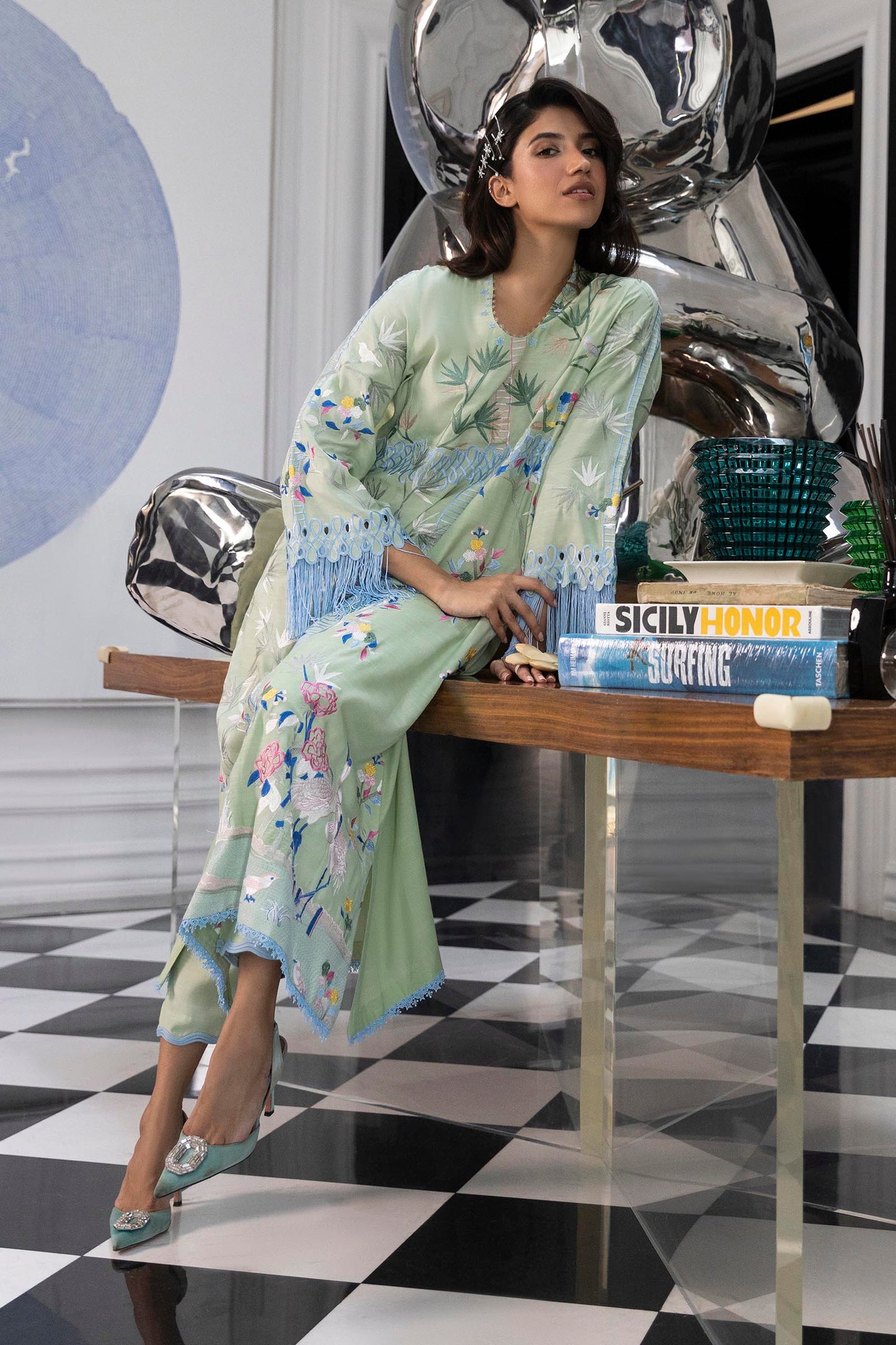 Stitched Embroidered Raw Silk Shirt + Trouser