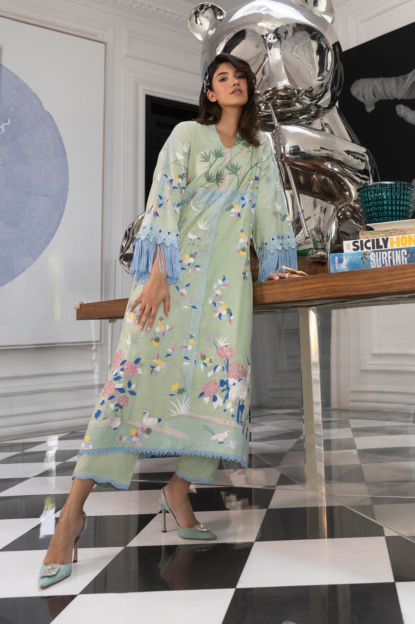 Stitched Embroidered Raw Silk Shirt + Trouser