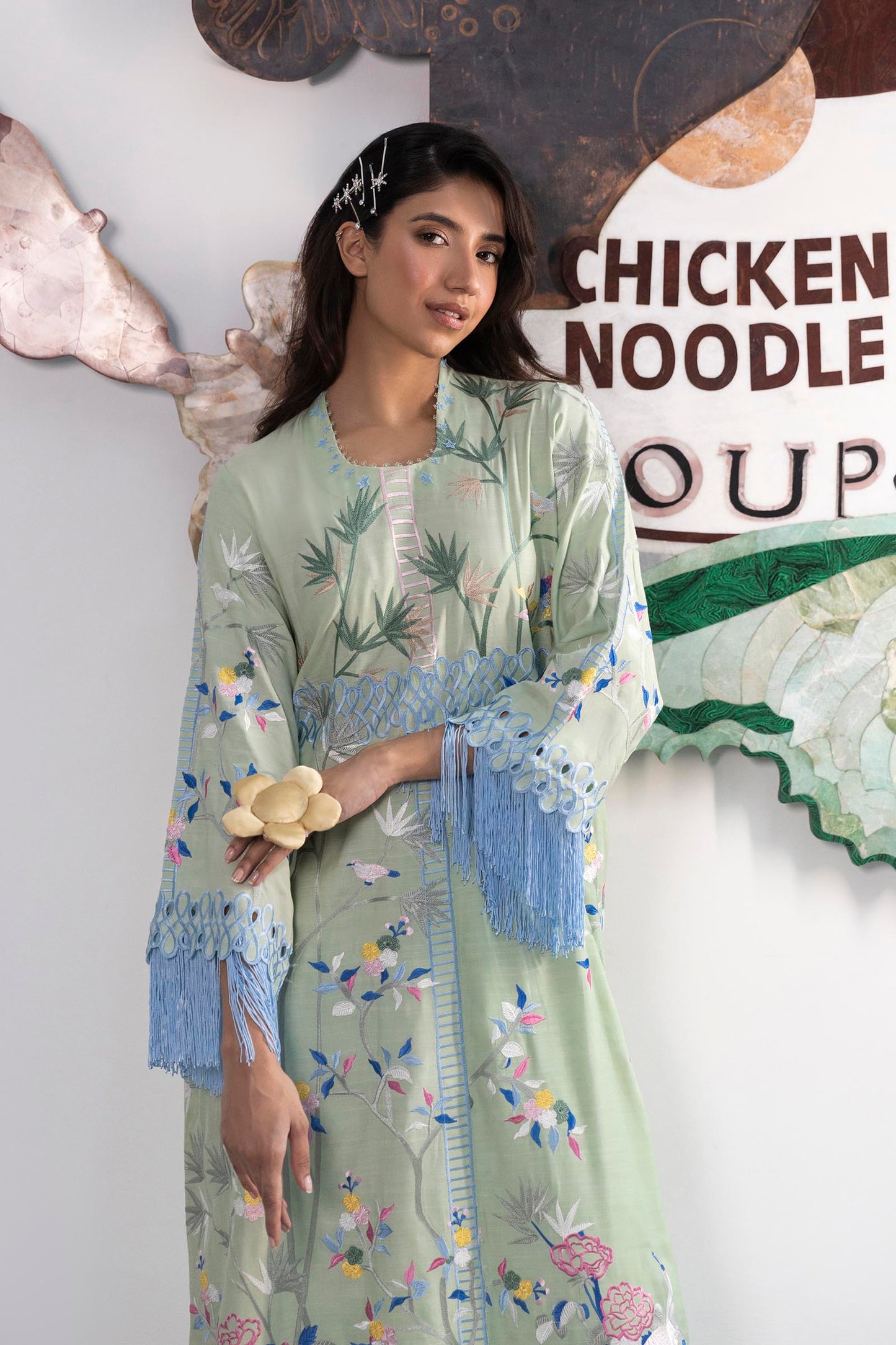 Stitched Embroidered Raw Silk Shirt + Trouser