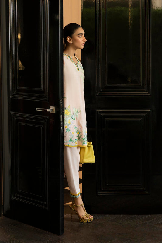 Stitched Embroidered Raw Silk Shirt + Shalwar