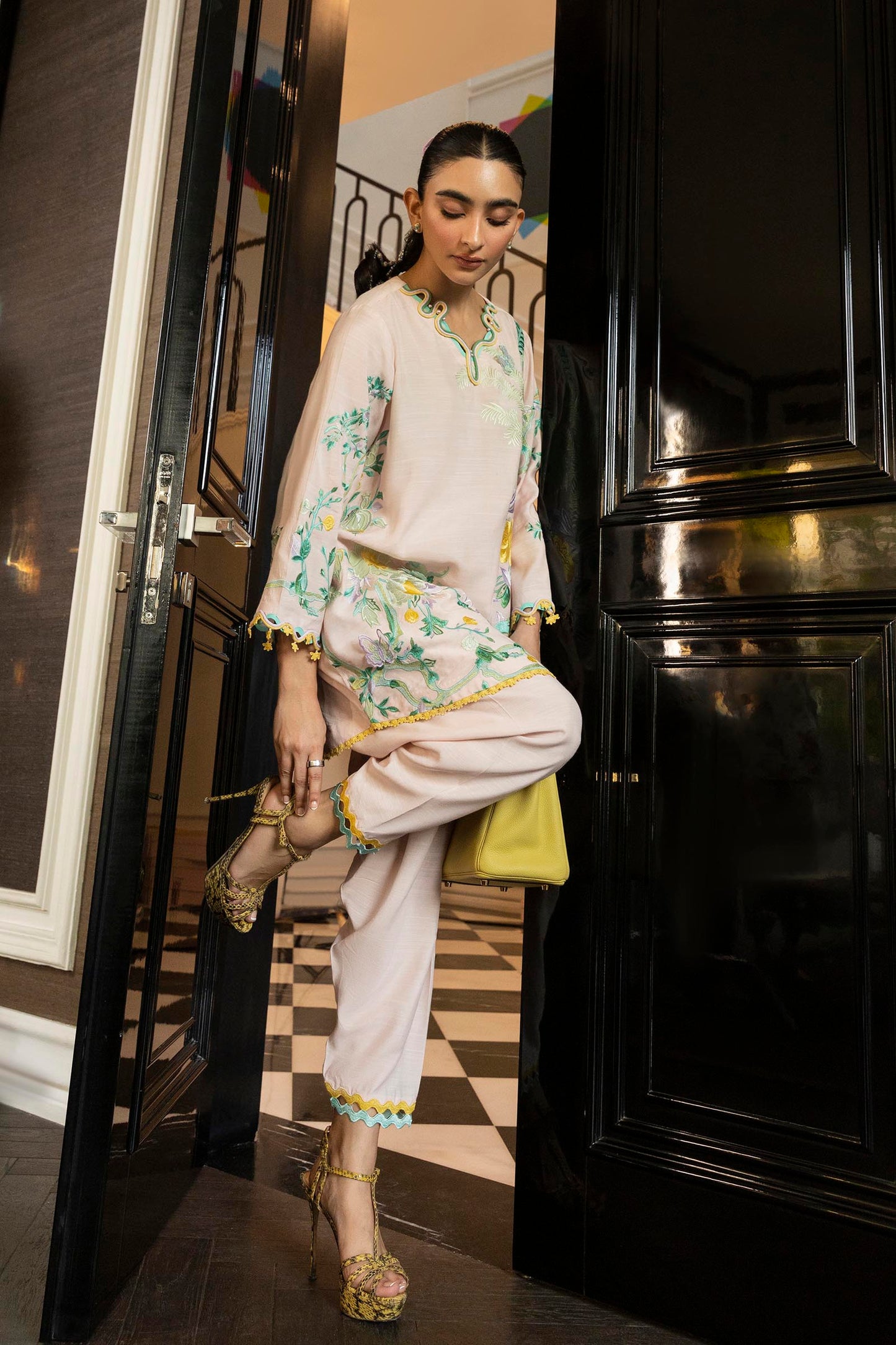 Stitched Embroidered Raw Silk Shirt + Shalwar