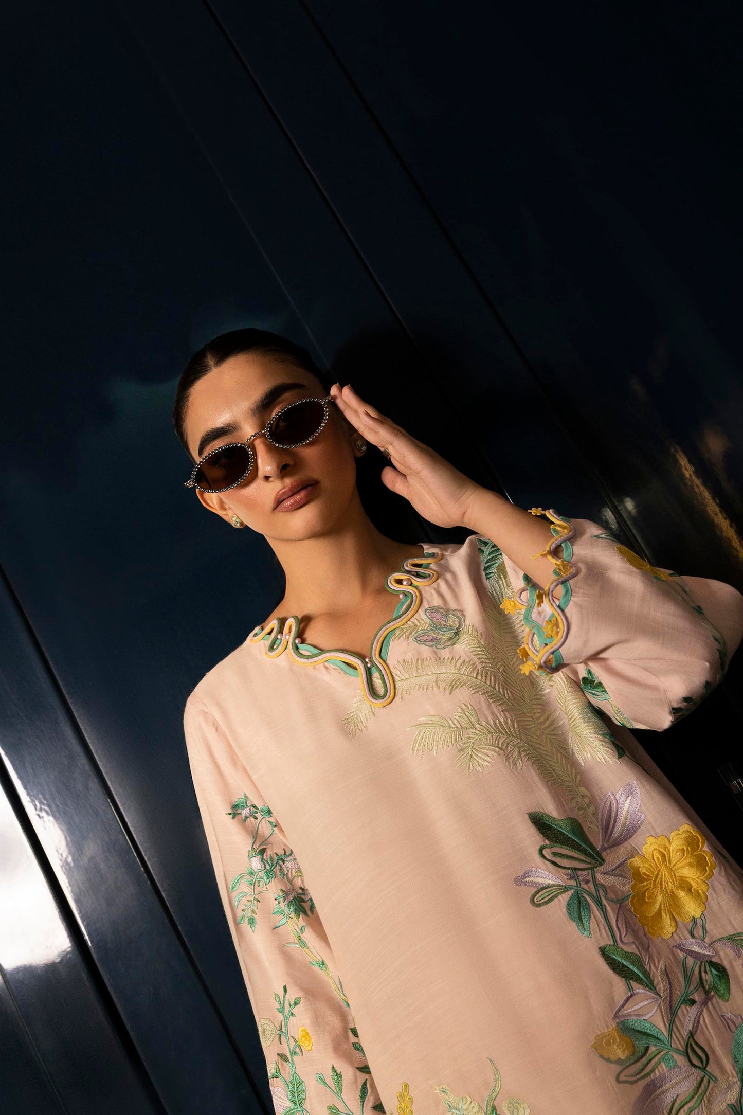 Stitched Embroidered Raw Silk Shirt + Shalwar