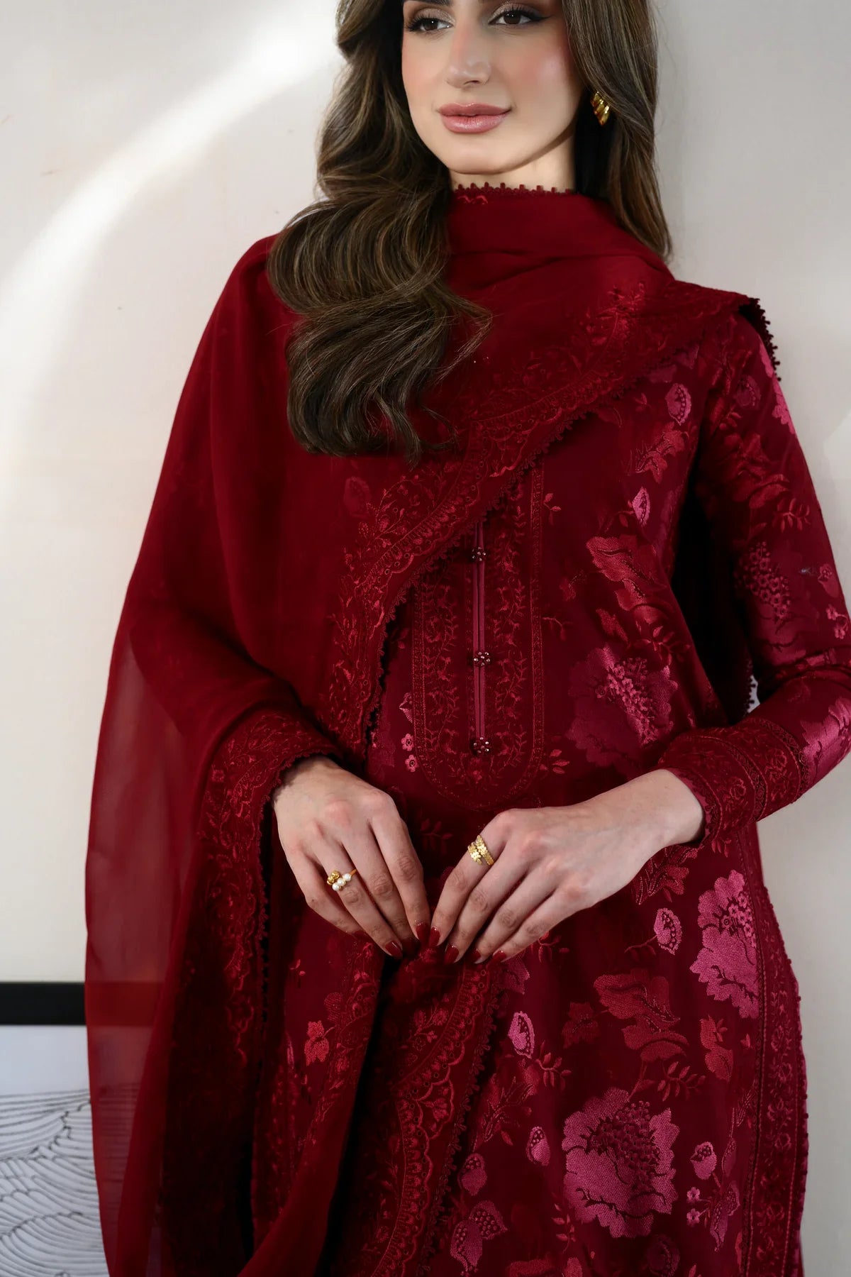 Ready To Wear SS '26 - MAROON LUXURY EMBROIDERED LAWN 3PCS SET | NPA3-26419