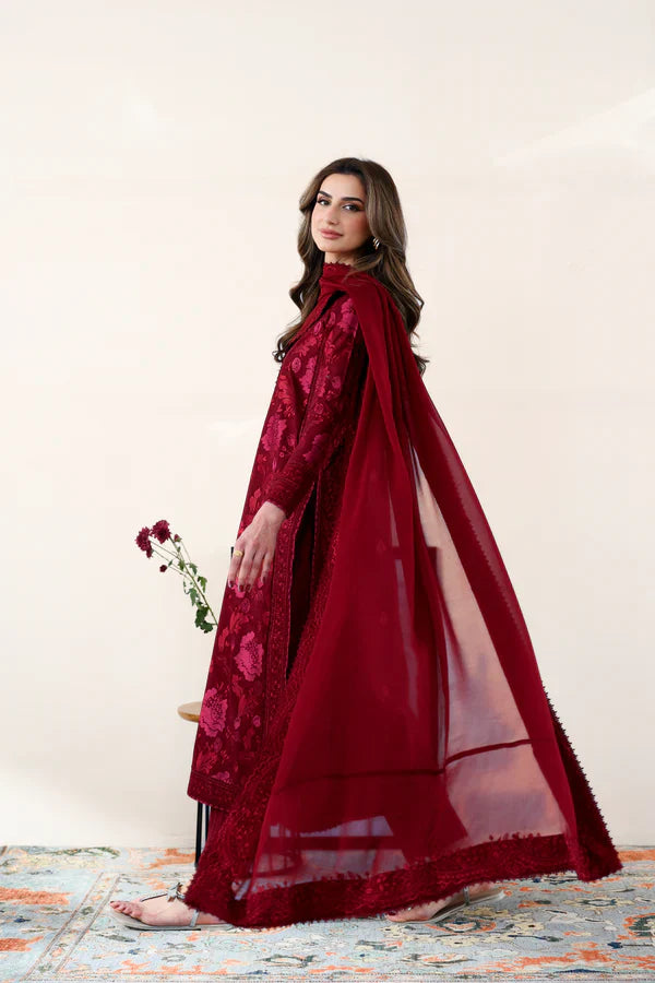 Ready To Wear SS '26 - MAROON LUXURY EMBROIDERED LAWN 3PCS SET | NPA3-26419