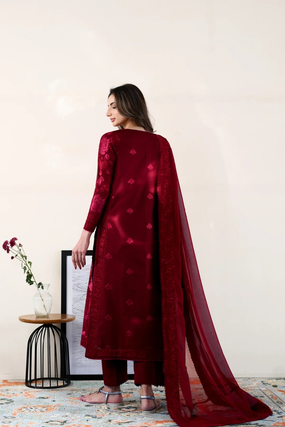 Ready To Wear SS '26 - MAROON LUXURY EMBROIDERED LAWN 3PCS SET | NPA3-26419