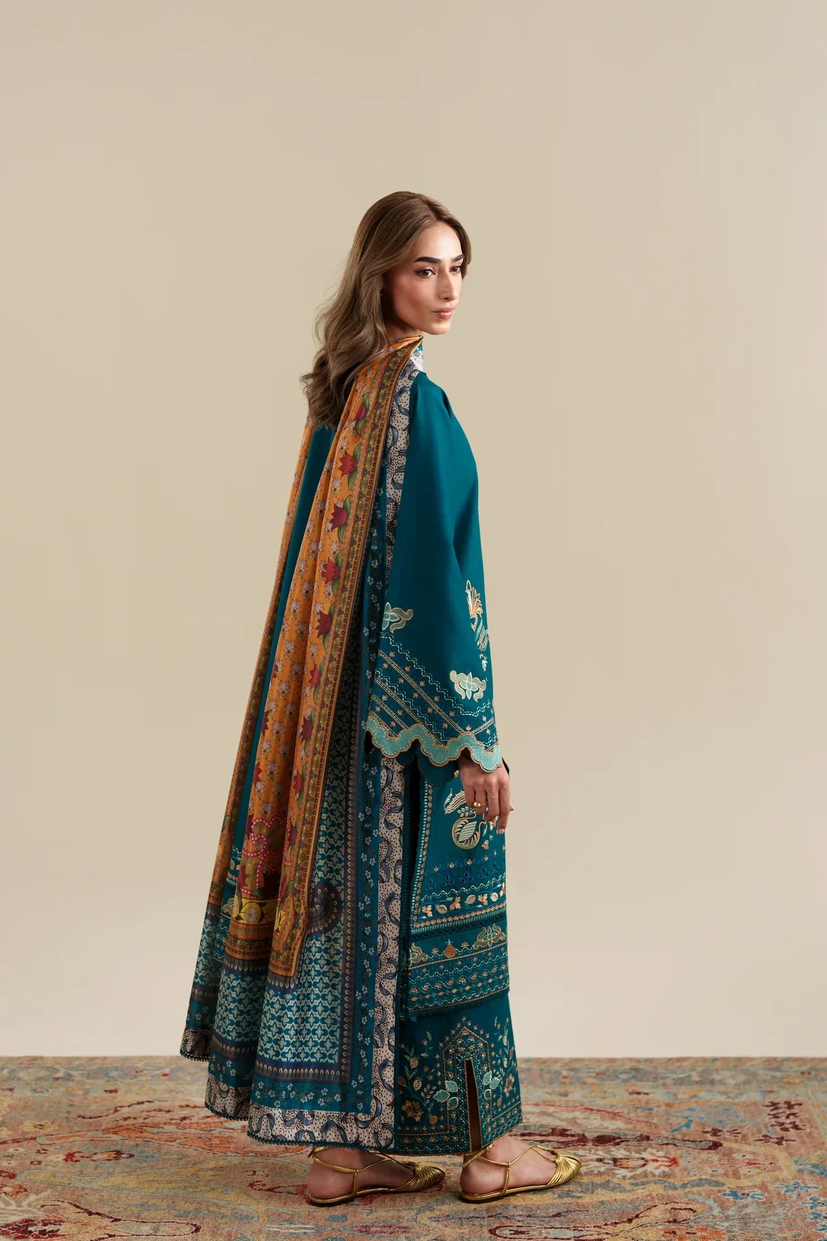 Ready To Wear SS '26 - RICH TEAL LUXURY EMBROIDERED 3PCS SET | NPA3-26421