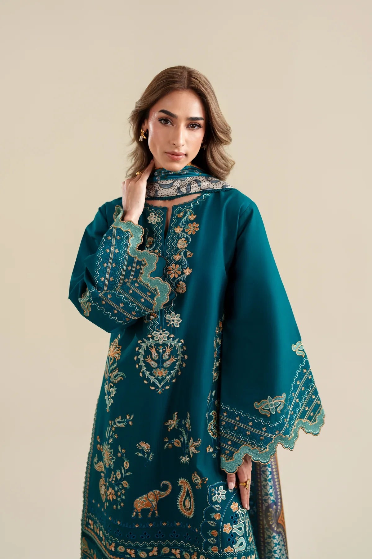 Ready To Wear SS '26 - RICH TEAL LUXURY EMBROIDERED 3PCS SET | NPA3-26421