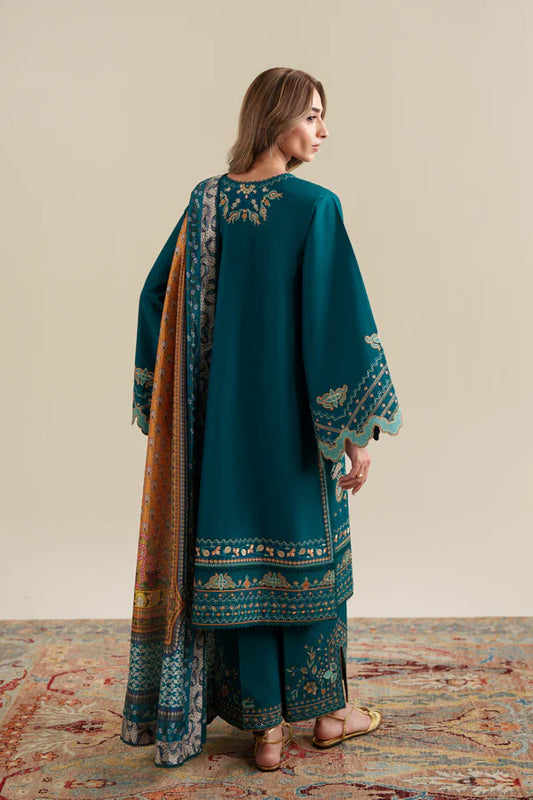 Ready To Wear SS '26 - RICH TEAL LUXURY EMBROIDERED 3PCS SET | NPA3-26421