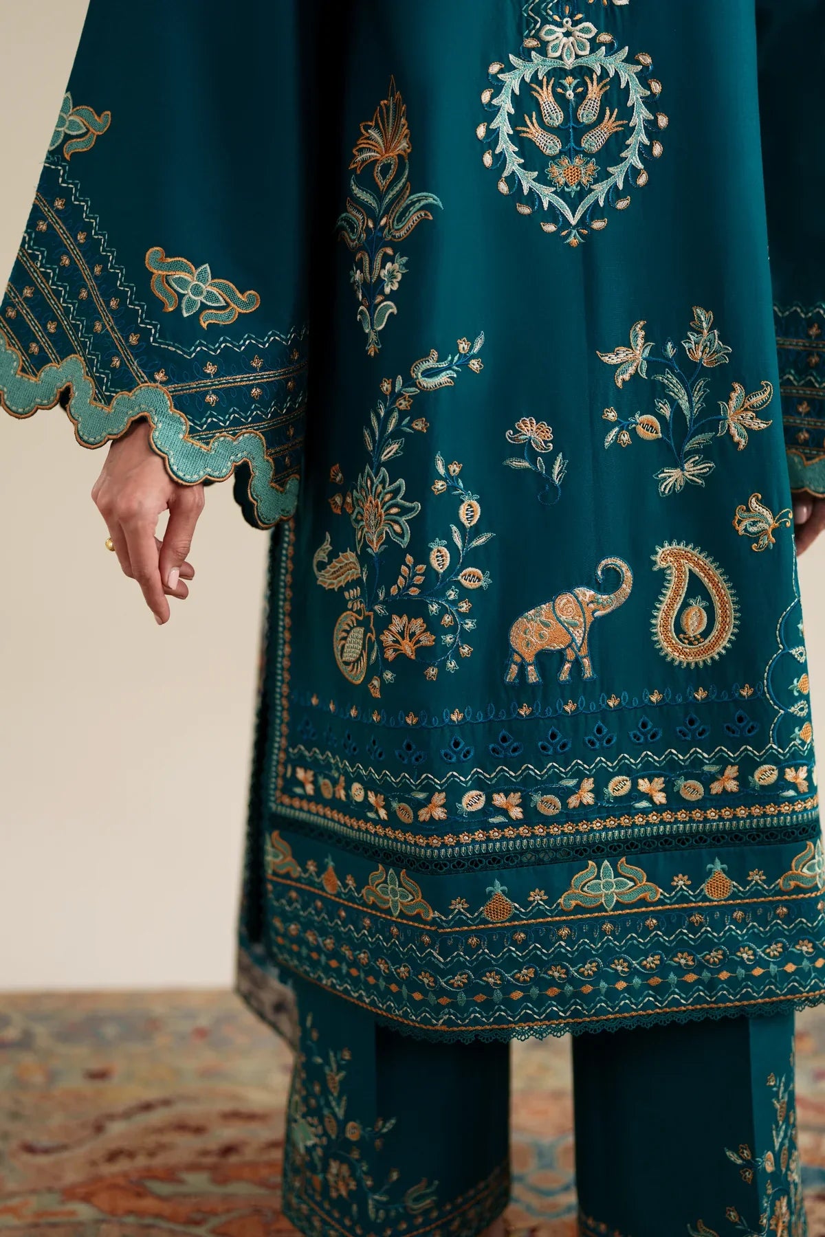 Ready To Wear SS '26 - RICH TEAL LUXURY EMBROIDERED 3PCS SET | NPA3-26421