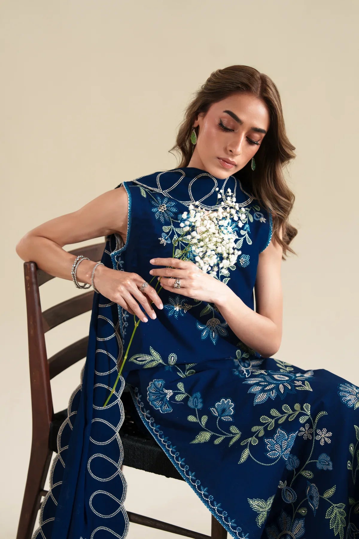 Ready To Wear SS '26 - DEEP BLUE LUXURY EMBROIDERED 3PCS SET | NPA3-26426