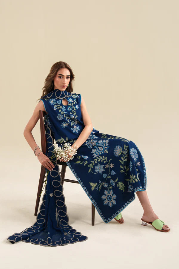 Ready To Wear SS '26 - DEEP BLUE LUXURY EMBROIDERED 3PCS SET | NPA3-26426