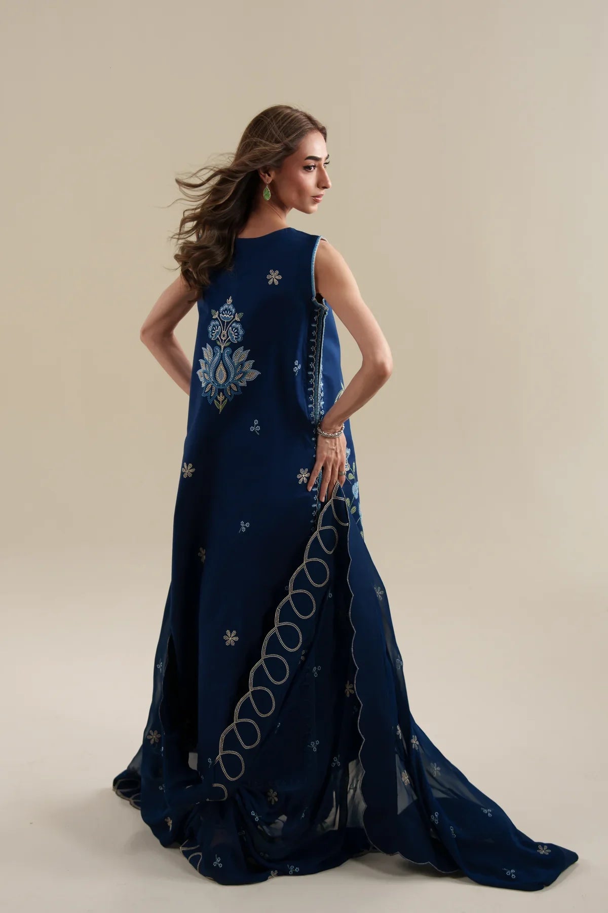 Ready To Wear SS '26 - DEEP BLUE LUXURY EMBROIDERED 3PCS SET | NPA3-26426