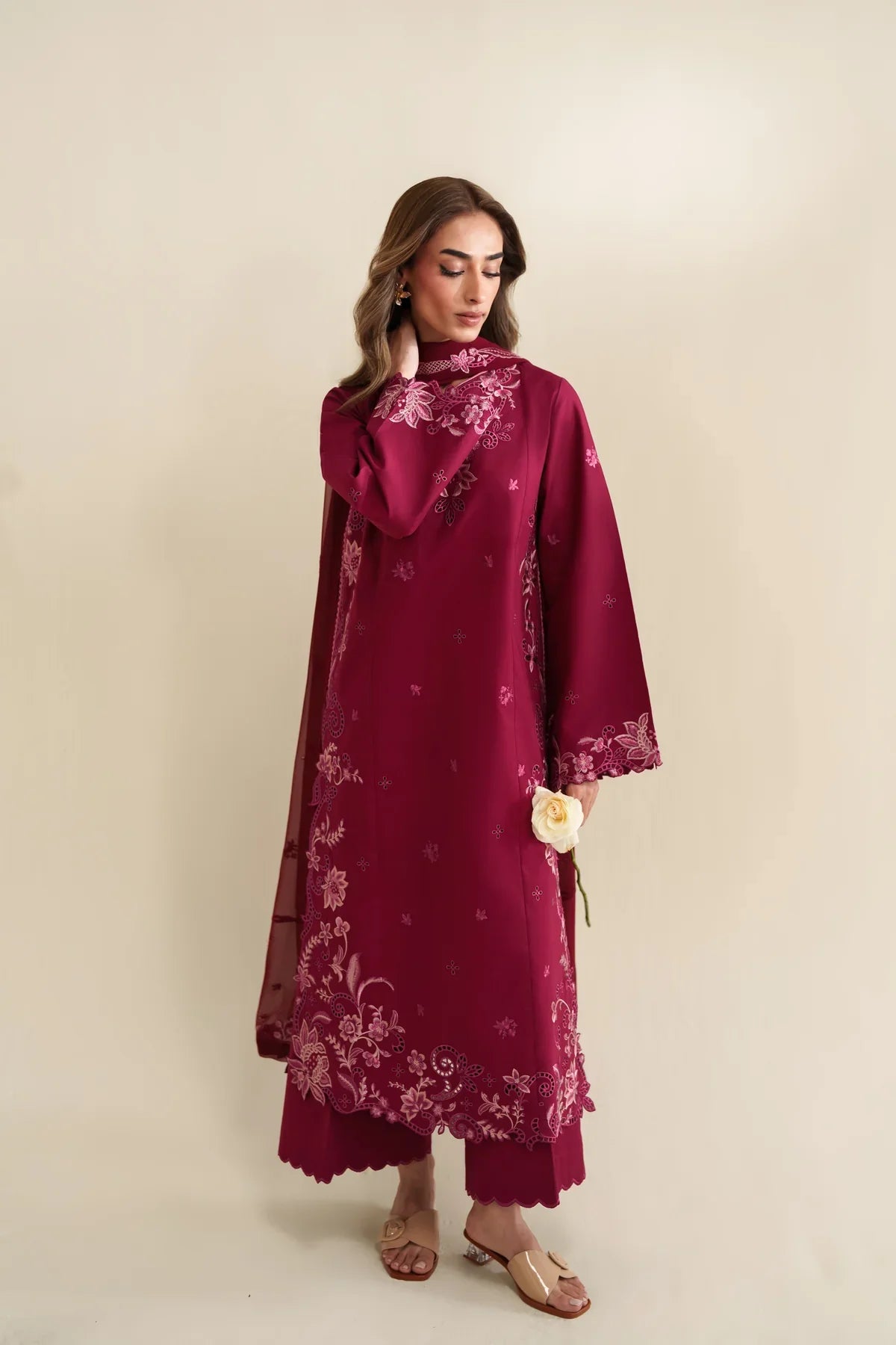 Ready To Wear SS '26 - DEEP PINK LUXURY EMBROIDERED 3PCS SET | NPA3-26425