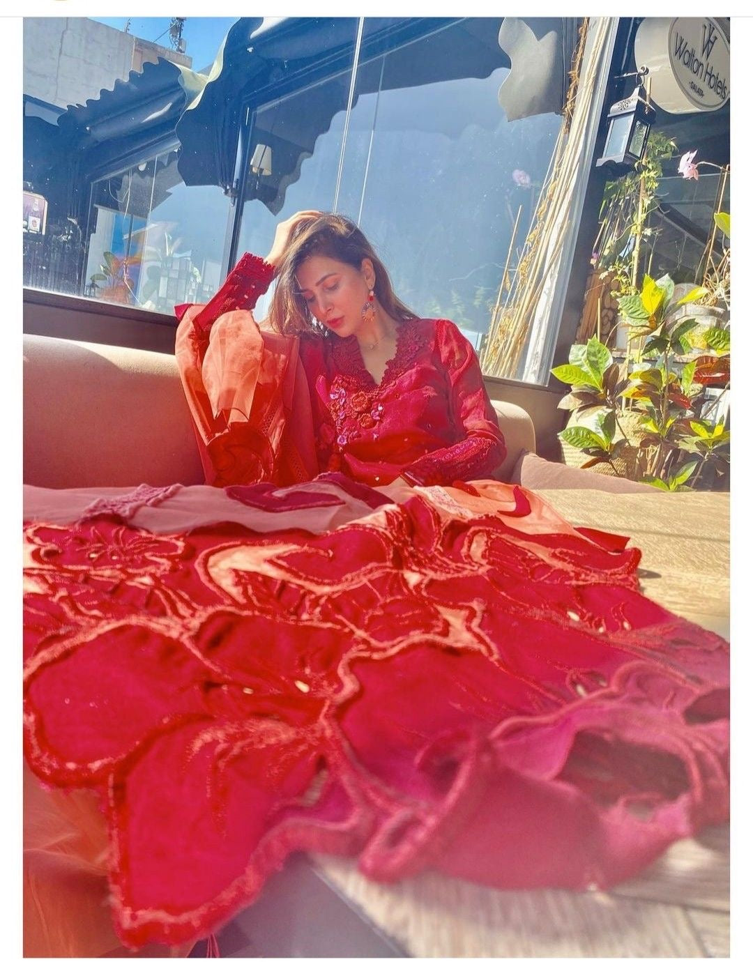 Long Embroidered Angarkha With Statement Dupatta