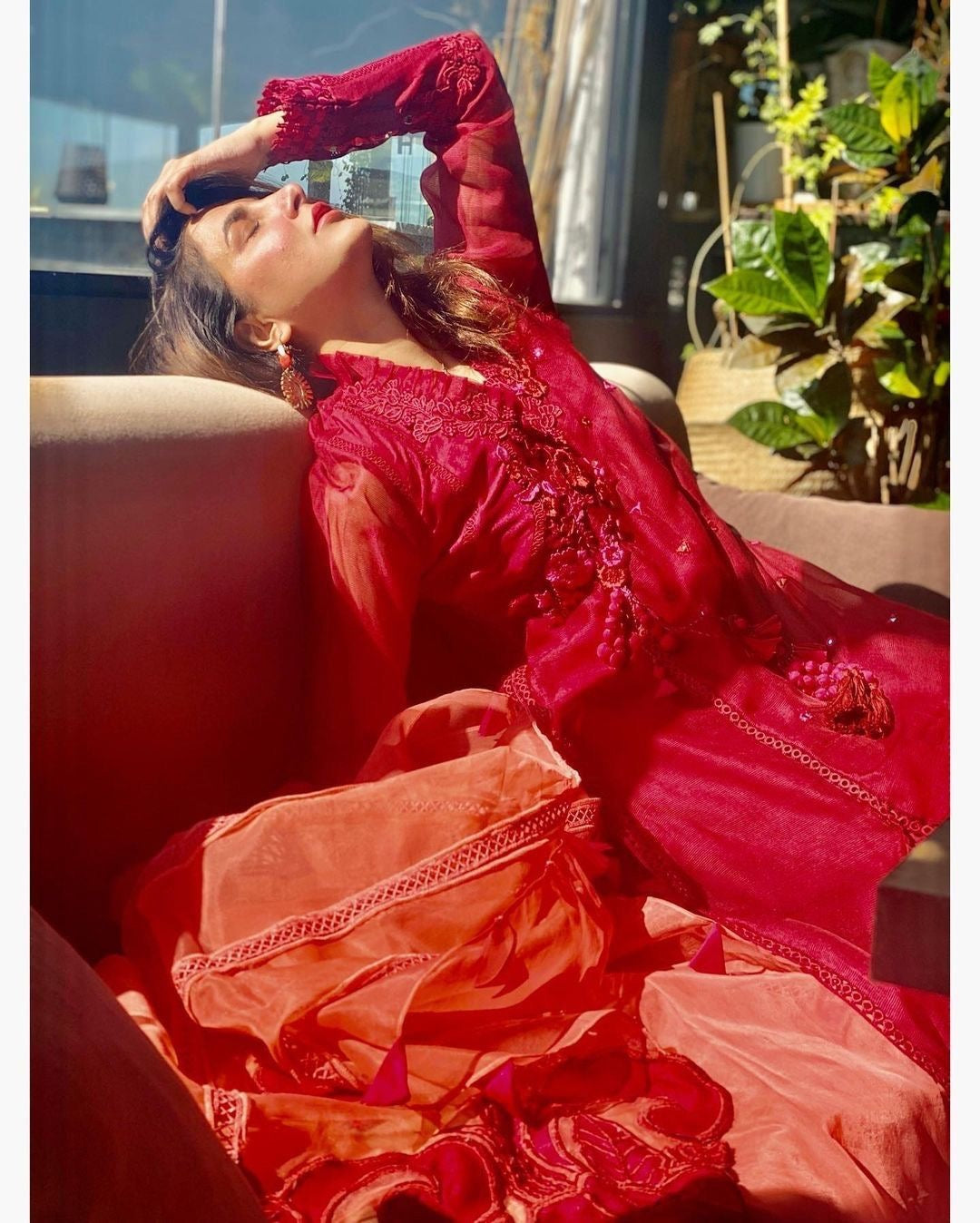 Long Embroidered Angarkha With Statement Dupatta