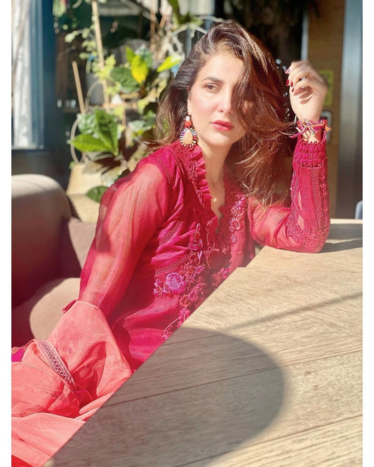 Long Embroidered Angarkha With Statement Dupatta