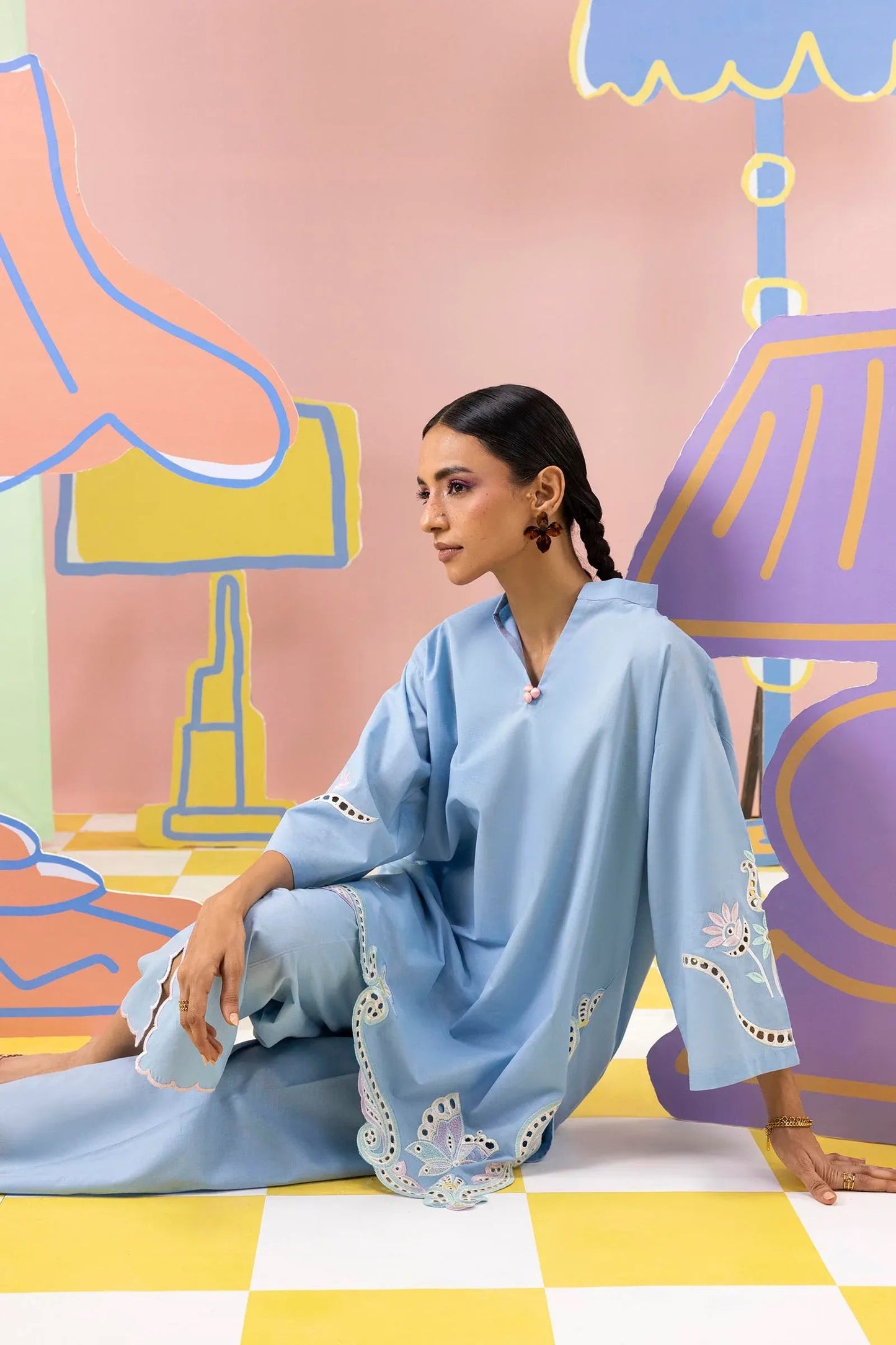 New In '26 - Stitched Embroidered Lawn Shirt+ Culotte | SS26ESE316P2T