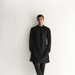 BLACK EMBOSSED, EMBROIDERED KURTA PAJAMA