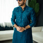 Teal Blue Mirror Embossed Kurta Shalwar