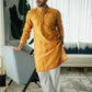 Mustard Mirror Embossed Kurta Pajama