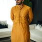 Mustard Mirror Embossed Kurta Pajama