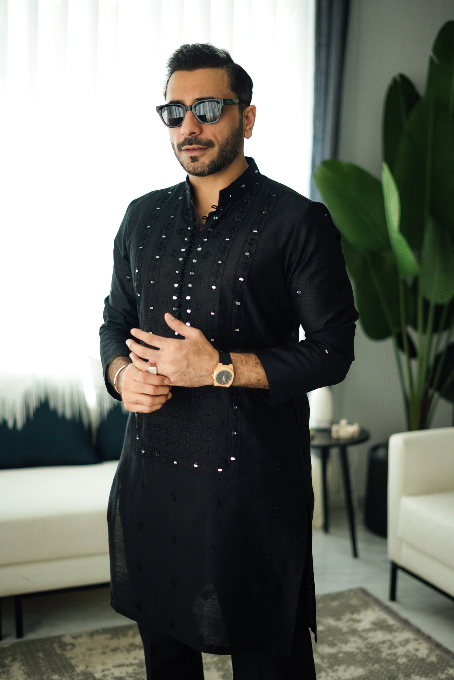 Black Mirror Embossed Kurta Pajama