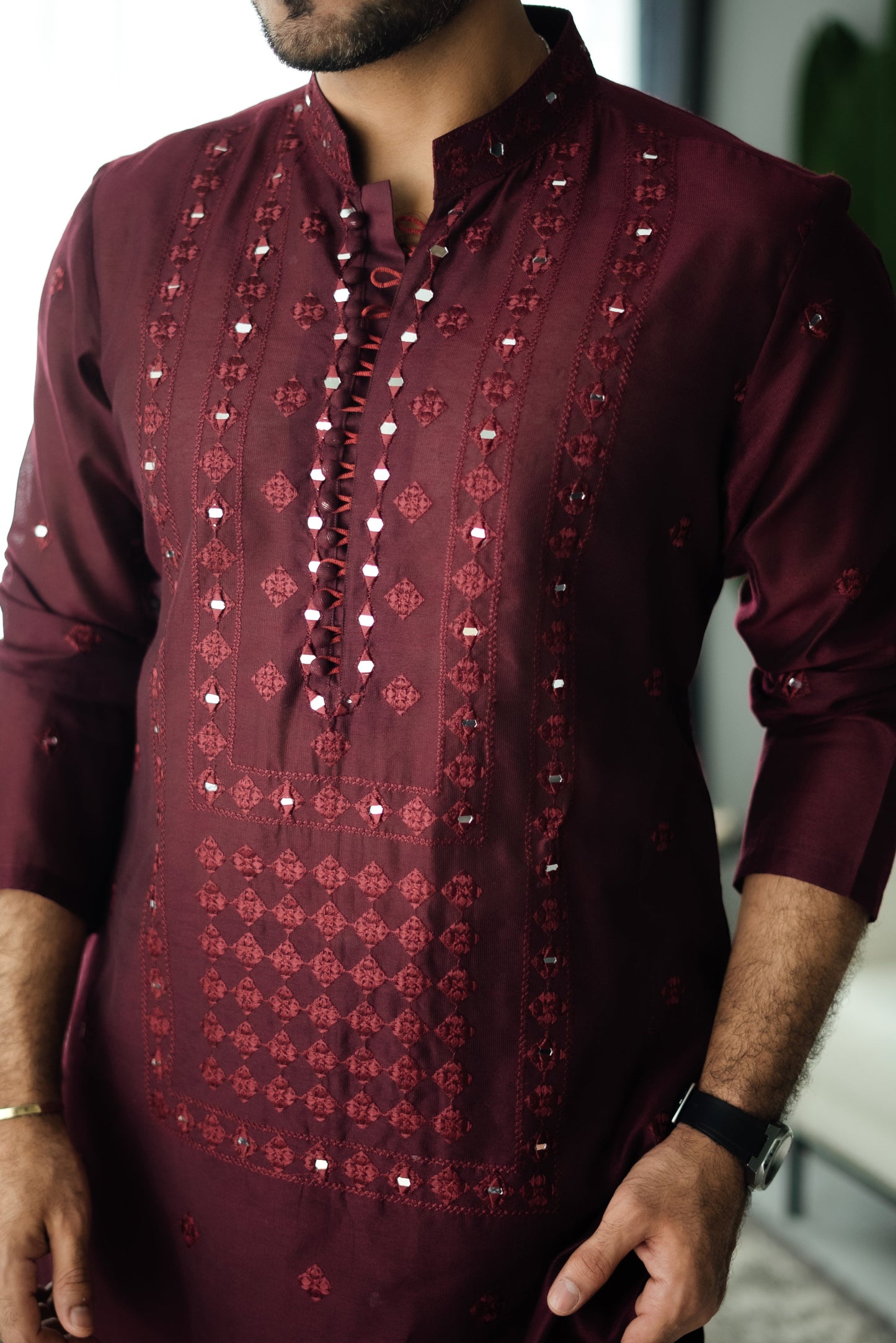 Maroon Mirror Embossed Kurta Shalwar