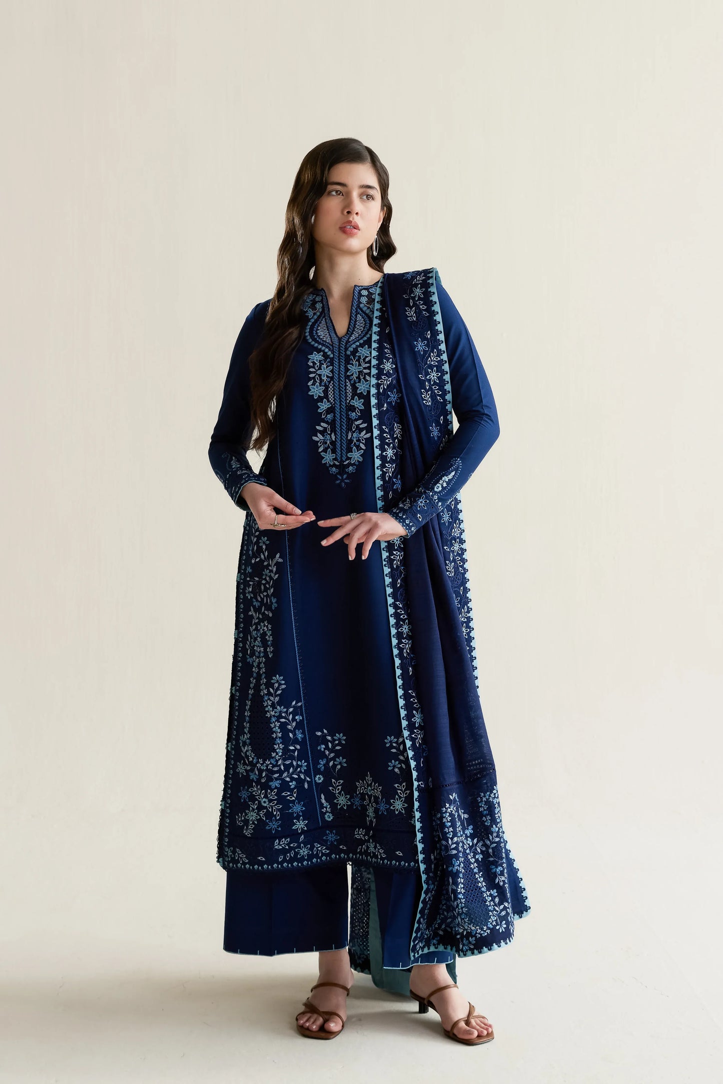 Ramadan Ready to Wear '26 - DEEP NAVY BLUE LUXURY EMBROIDERED 3PCS SET (NPA3-26407)