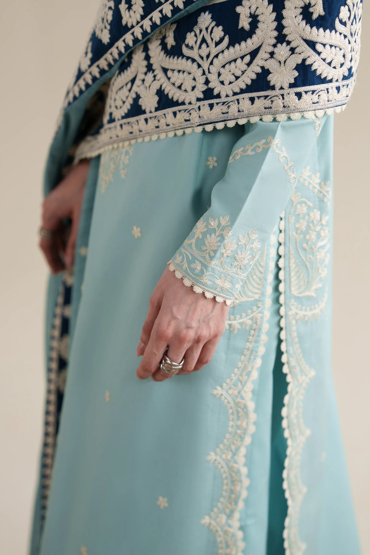 Ready To Wear SS '26 - ICE BLUE LUXURY EMBROIDERED 3PCS SET | NPA3-26423