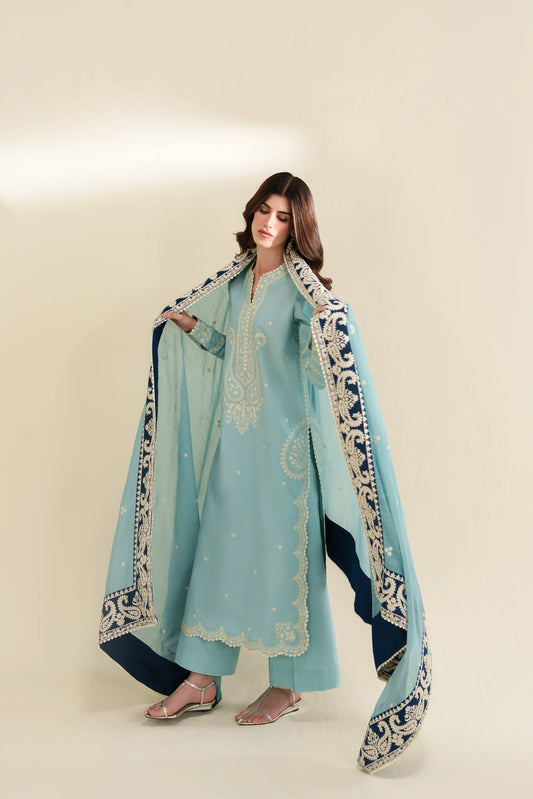 Ready To Wear SS '26 - ICE BLUE LUXURY EMBROIDERED 3PCS SET | NPA3-26423