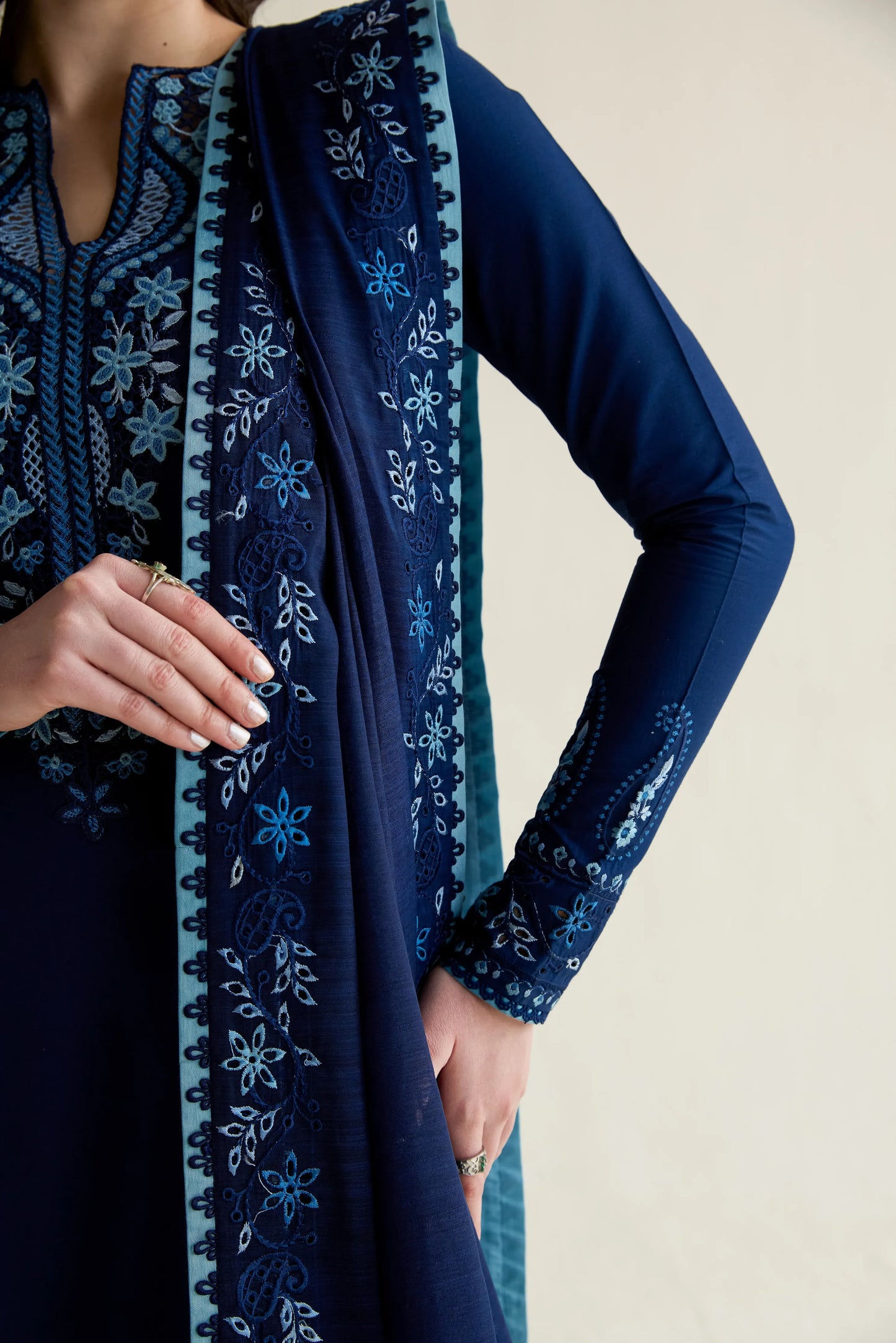 Ramadan Ready to Wear '26 - DEEP NAVY BLUE LUXURY EMBROIDERED 3PCS SET (NPA3-26407)