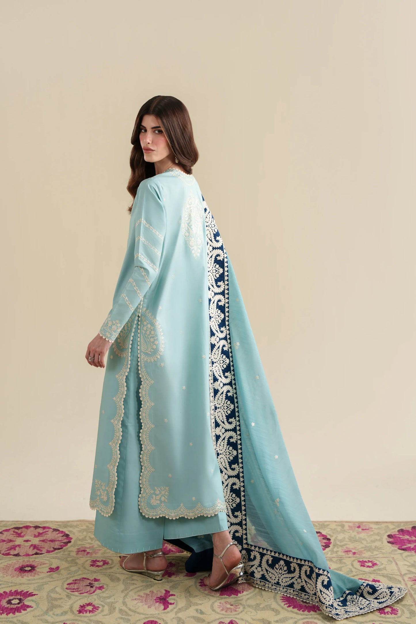 Ready To Wear SS '26 - ICE BLUE LUXURY EMBROIDERED 3PCS SET | NPA3-26423