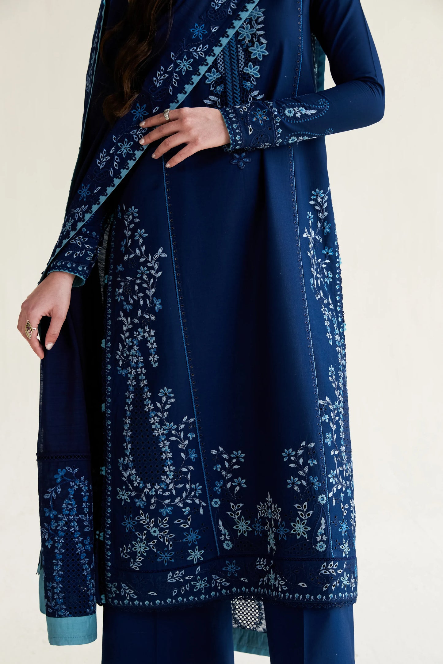 Ramadan Ready to Wear '26 - DEEP NAVY BLUE LUXURY EMBROIDERED 3PCS SET (NPA3-26407)