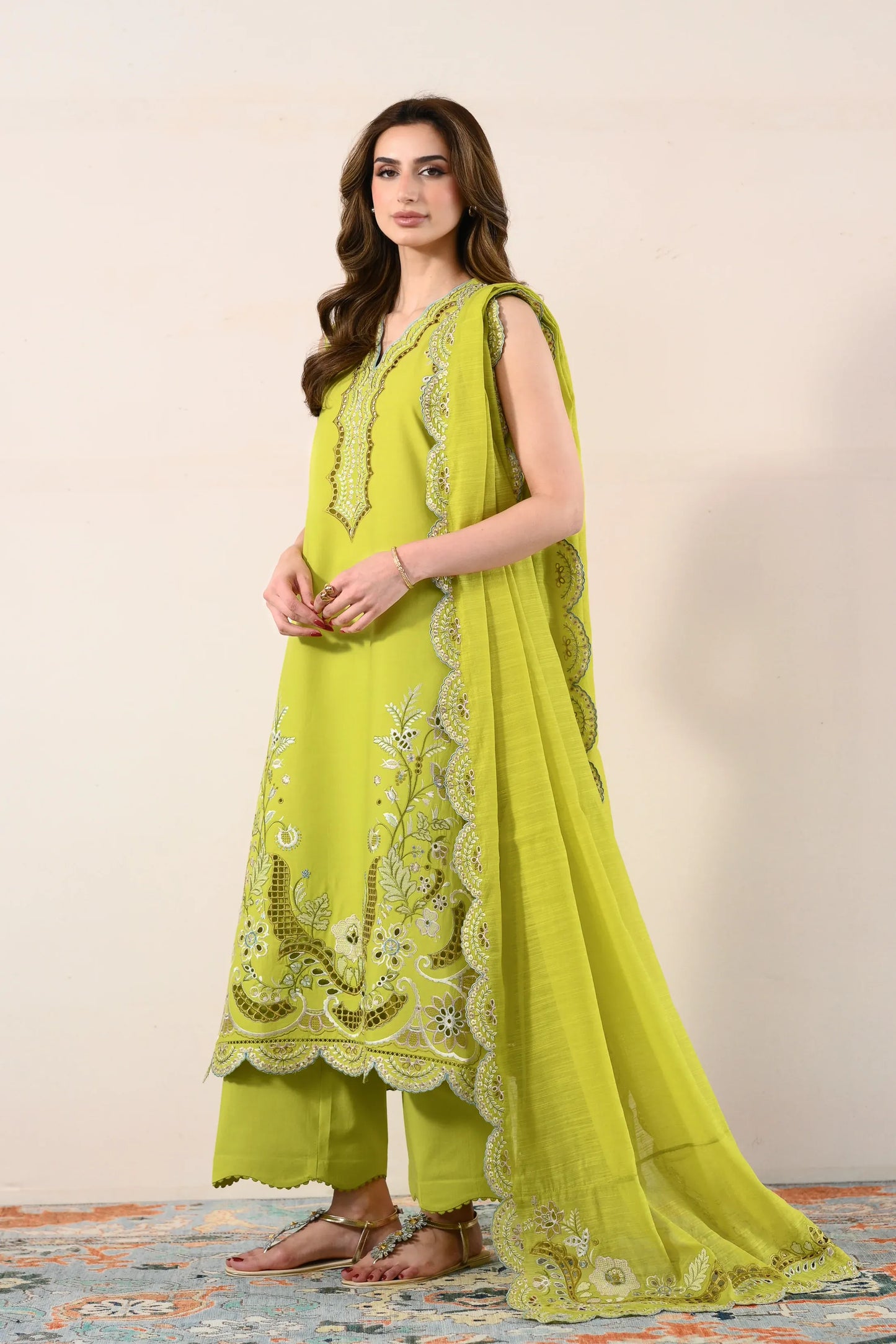 Ready To Wear SS '26 - LIME GREEN LUXURY EMBROIDERED LAWN 3PCS SET | NPA3-26416