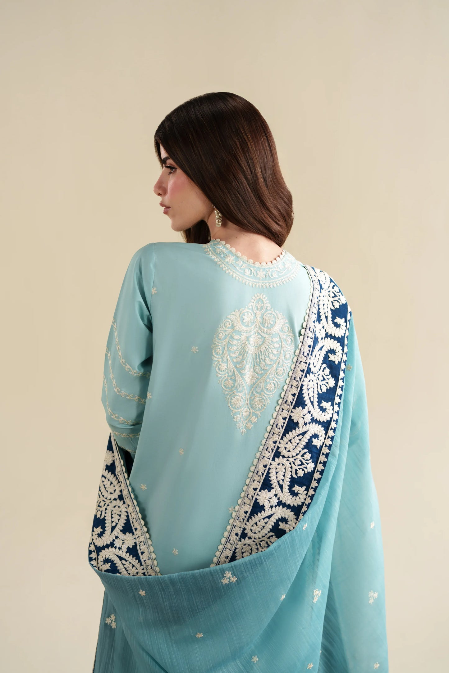 Ready To Wear SS '26 - ICE BLUE LUXURY EMBROIDERED 3PCS SET | NPA3-26423
