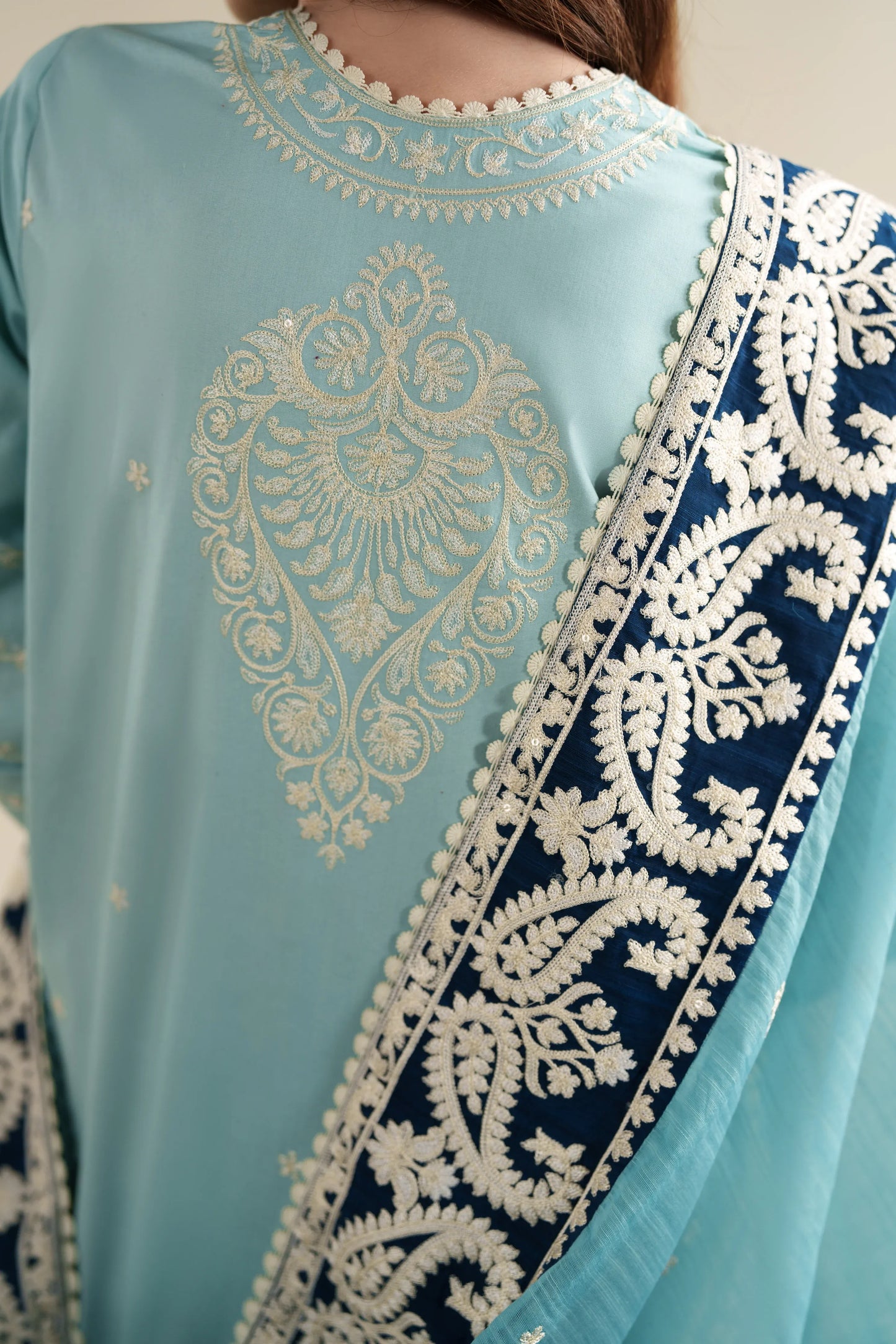 Ready To Wear SS '26 - ICE BLUE LUXURY EMBROIDERED 3PCS SET | NPA3-26423