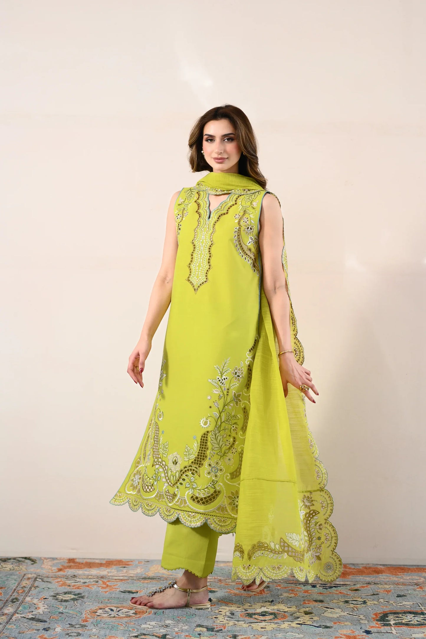 Ready To Wear SS '26 - LIME GREEN LUXURY EMBROIDERED LAWN 3PCS SET | NPA3-26416